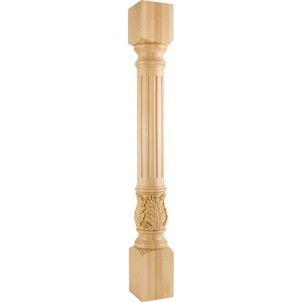 Hardware Resources 5" Wx5"Dx42"H Rubberwood Fluted Acanthus Post P23-5-42-RW